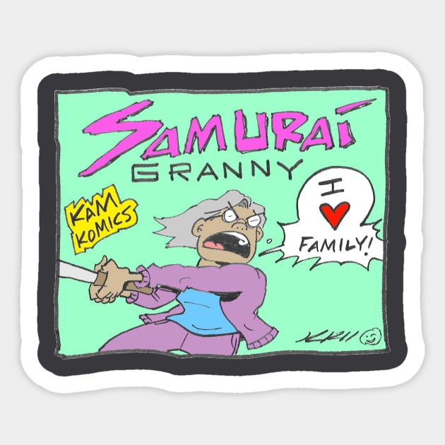 Kam Komics_SamuraiGranny_tshirt Sticker by Kam Komics 